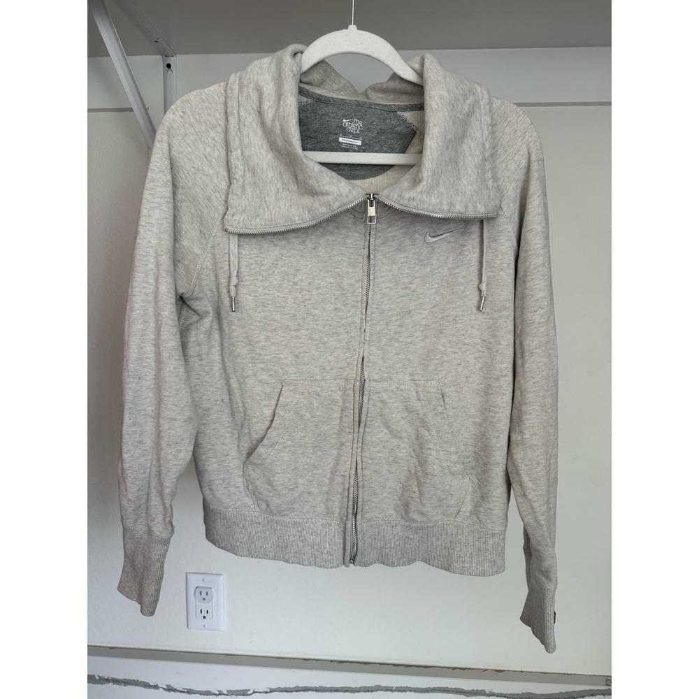 Nike Funnel Neck Full Zip Sweater Jacket Size Medium Cream Grey Women's